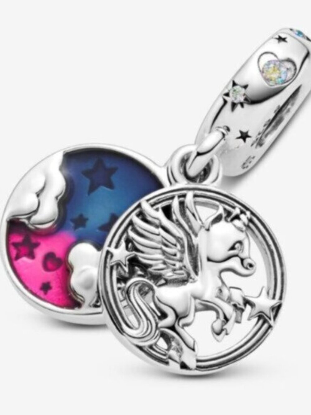 Pandora Silver Pegasus Charm with Blue and Pink Enamel